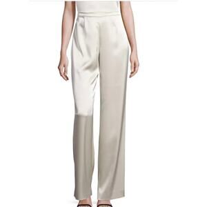 St. John Womens 10 Platinum Liquid Satin Wide Leg Pull-On Designer Pants